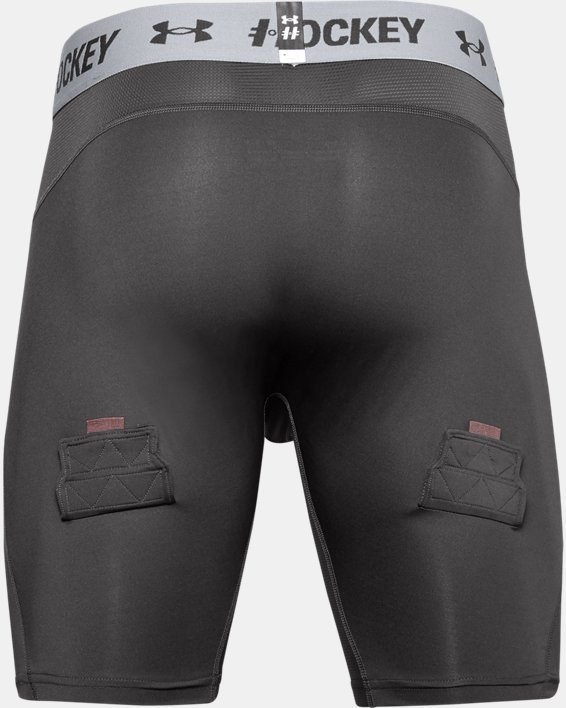 UA Hockey Shorts with built in cup and mesh insert Black with Silver Logo 